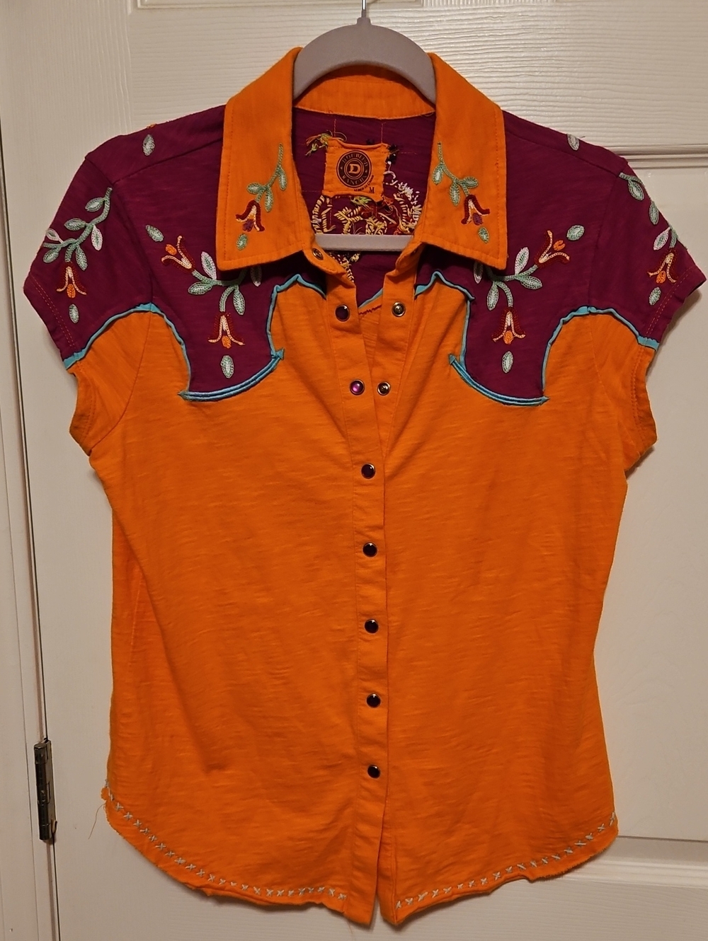 Double D Ranch Short Sleeve Pearl Snap Shirt Pink, Orange, Turquoise